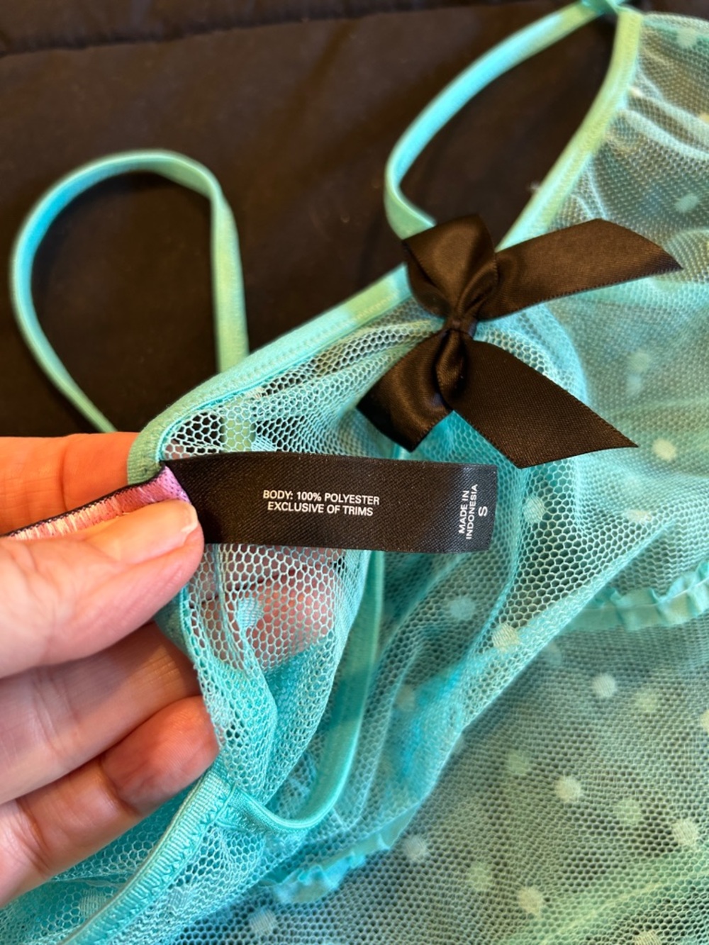 Victoria's Secret Sheer Mint Green Polka Dot Babydoll Chemise with Thong - Picture 8 of 9